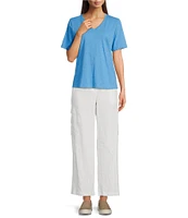 Eileen Fisher Easy Organic Cotton Jersey Knit V-Neck Short Sleeve Tee Shirt