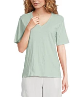 Eileen Fisher Easy Organic Cotton Jersey Knit V-Neck Short Sleeve Tee Shirt