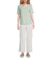 Eileen Fisher Easy Organic Cotton Jersey Knit V-Neck Short Sleeve Tee Shirt