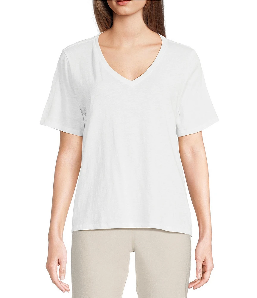 Eileen Fisher Easy Organic Cotton Jersey Knit V-Neck Short Sleeve Tee