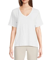 Eileen Fisher Easy Organic Cotton Jersey Knit V-Neck Short Sleeve Tee