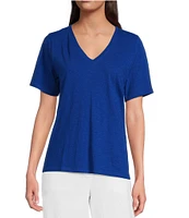 Eileen Fisher Easy Organic Cotton Jersey Knit V-Neck Short Sleeve Tee Shirt