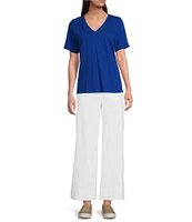 Eileen Fisher Easy Organic Cotton Jersey Knit V-Neck Short Sleeve Tee Shirt