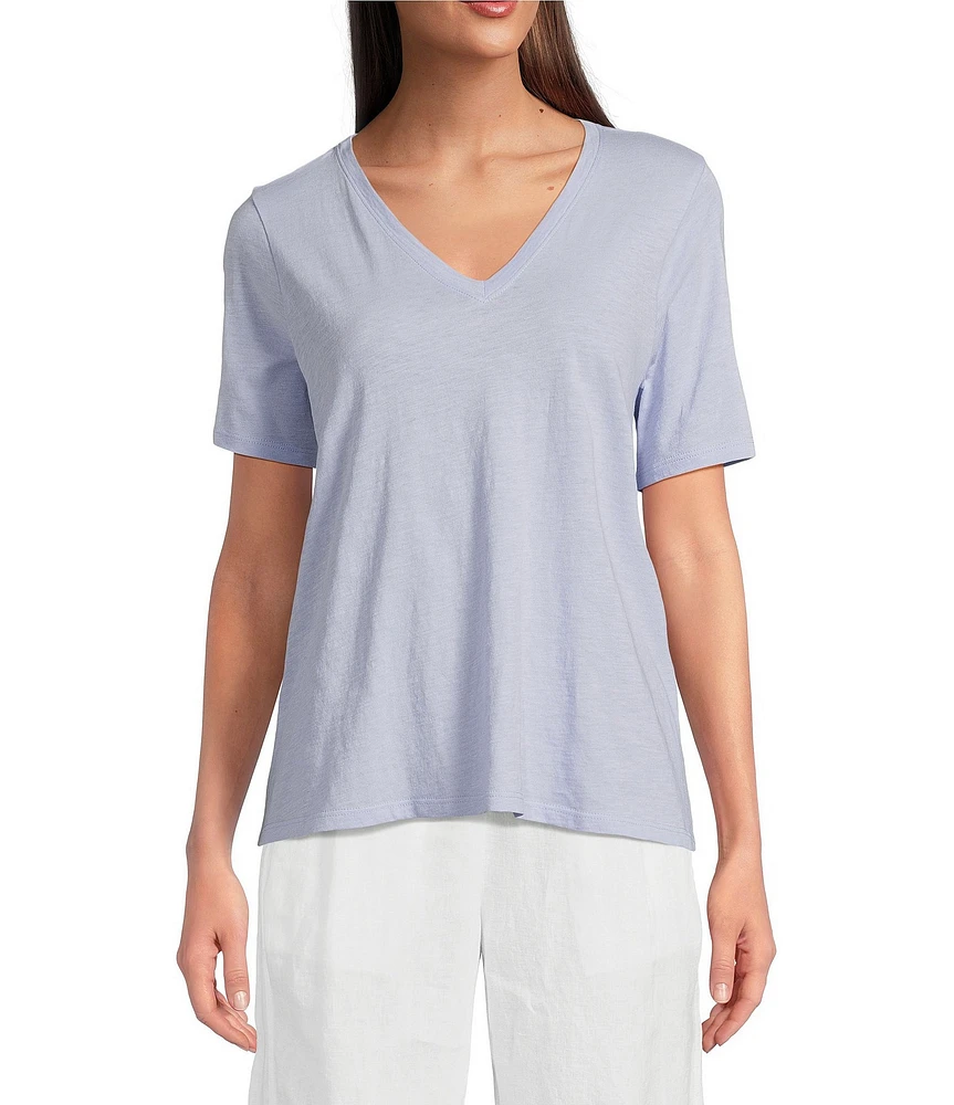 Eileen Fisher Easy Organic Cotton Jersey Knit V-Neck Short Sleeve Tee Shirt