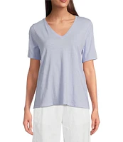 Eileen Fisher Easy Organic Cotton Jersey Knit V-Neck Short Sleeve Tee Shirt