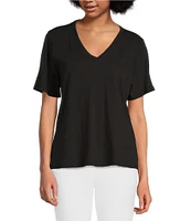 Eileen Fisher Easy Organic Cotton Jersey Knit V-Neck Short Sleeve Tee
