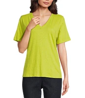 Eileen Fisher Easy Organic Cotton Jersey Knit V-Neck Short Sleeve Tee Shirt