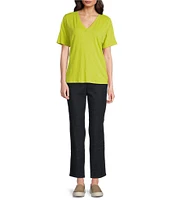 Eileen Fisher Easy Organic Cotton Jersey Knit V-Neck Short Sleeve Tee Shirt