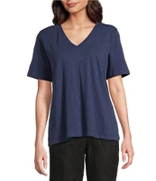 Eileen Fisher Easy Organic Cotton Jersey Knit V-Neck Short Sleeve Tee Shirt