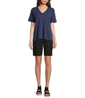 Eileen Fisher Easy Organic Cotton Jersey Knit V-Neck Short Sleeve Tee Shirt