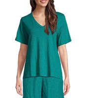 Eileen Fisher Easy Organic Cotton Jersey Knit V-Neck Short Sleeve Tee Shirt
