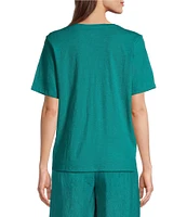 Eileen Fisher Easy Organic Cotton Jersey Knit V-Neck Short Sleeve Tee Shirt