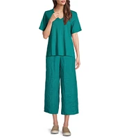 Eileen Fisher Easy Organic Cotton Jersey Knit V-Neck Short Sleeve Tee Shirt