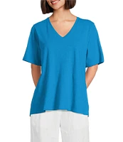 Eileen Fisher Easy Organic Cotton Jersey Knit V-Neck Short Sleeve Tee Shirt