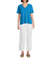 Eileen Fisher Easy Organic Cotton Jersey Knit V-Neck Short Sleeve Tee Shirt