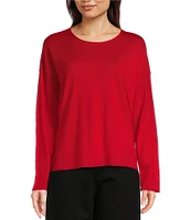 Eileen Fisher Fine Merino Wool Round Neck Long Sleeve Sweater