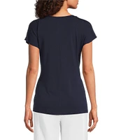 Eileen Fisher Fine Stretch Jersey Knit Round Neck Short Sleeve Tie Front Top