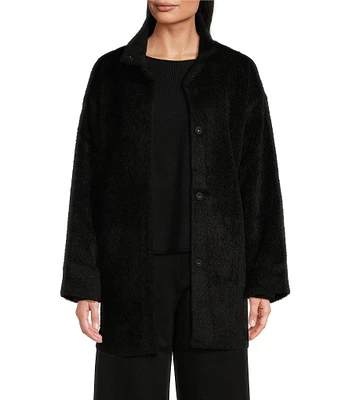 Eileen Fisher Fine Wool Alpaca Stand Collar Long Sleeve Pocketed Snap Front Coat