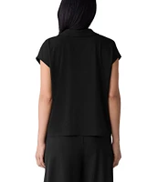 Eileen Fisher Jersey Knit Collar V-Neck Cap Sleeve Top