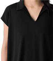 Eileen Fisher Jersey Knit Collar V-Neck Cap Sleeve Top