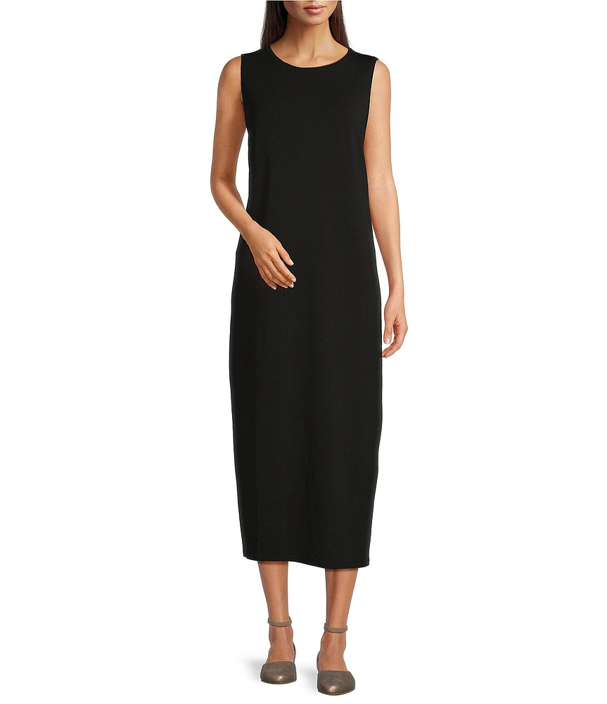 Eileen Fisher Jersey Knit Round Neck Sleeveless Midi Dress
