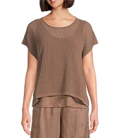 Eileen Fisher Organic Cotton Knit Cord Crew Neck Cap Sleeve Top