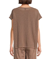 Eileen Fisher Organic Cotton Knit Cord Crew Neck Cap Sleeve Top