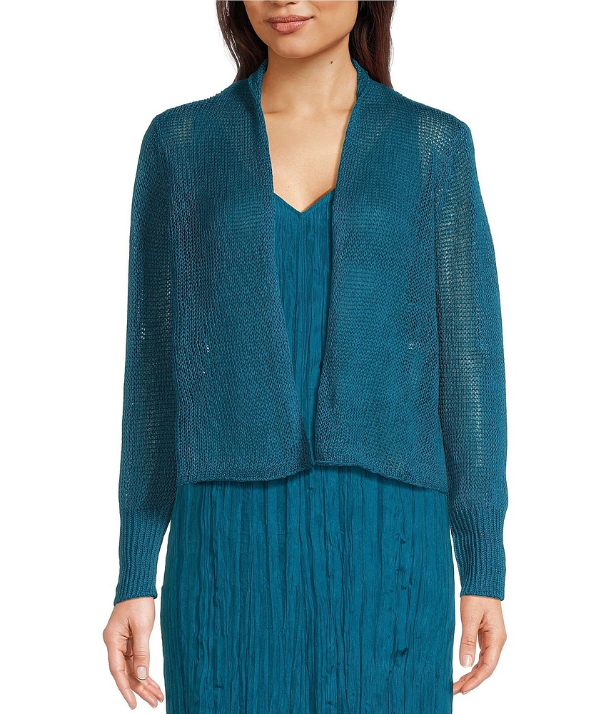 Eileen Fisher Organic Linen Knit Cord Open Front Long Sleeve Cardigan