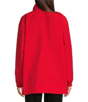 Eileen Fisher Light Weight Cotton Nylon Stand Collar With Hidden Hood Long Sleeve Coat