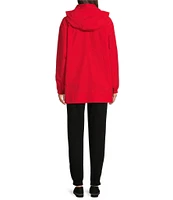 Eileen Fisher Light Weight Cotton Nylon Stand Collar With Hidden Hood Long Sleeve Coat