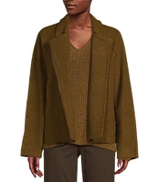 Eileen Fisher Lightweight Boiled Wool Notch Collar Long Sleeve Short Motorcycle Jacket