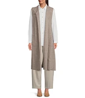 Eileen Fisher Lightweight Boiled Wool Shawl Collar Sleeveless Pocketed Side Slit Open Front Long Vest