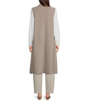 Eileen Fisher Lightweight Boiled Wool Shawl Collar Sleeveless Pocketed Side Slit Open Front Long Vest