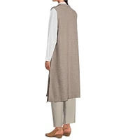 Eileen Fisher Lightweight Boiled Wool Shawl Collar Sleeveless Pocketed Side Slit Open Front Long Vest