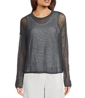 Eileen Fisher Organic Linen Cotton Knit Crew Neck Long Sleeve Sweater