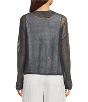 Eileen Fisher Organic Linen Cotton Knit Crew Neck Long Sleeve Sweater