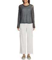 Eileen Fisher Organic Linen Cotton Knit Crew Neck Long Sleeve Sweater