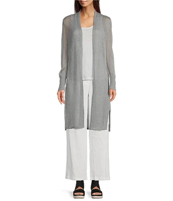 Eileen Fisher Organic Linen Cotton Open Front Long Sleeve Cardigan