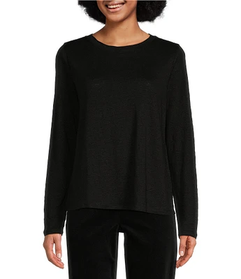 Eileen Fisher Linen Jersey Round Neck Long Sleeve Top