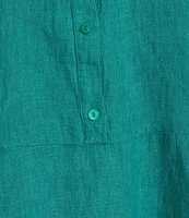 Eileen Fisher Organic Linen Mandarin Collar Long Sleeve Dress