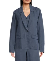 Eileen Fisher Linen Silk Twill Notch Lapel Long Sleeve Blazer