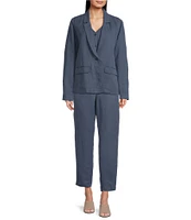 Eileen Fisher Linen Silk Twill Notch Lapel Long Sleeve Blazer