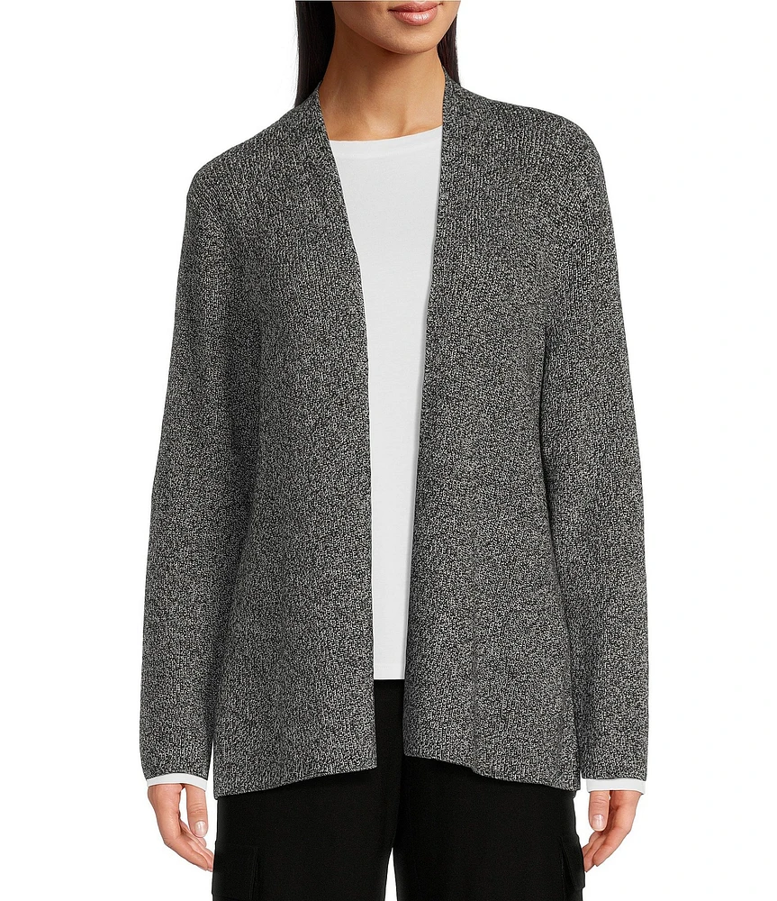 Eileen Fisher Marled Organic Cotton Long Sleeve Open Front Cardigan