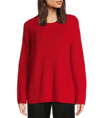 Eileen Fisher Merino Wool Crew Neck Long Sleeve Boxy Fit Sweater