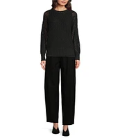 Eileen Fisher Merino Wool Crew Neck Long Sleeve Boxy Sweater