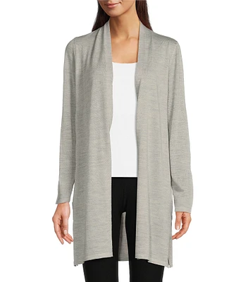 Eileen Fisher Merino Wool High Collar Long Sleeve Open-Front Cardigan