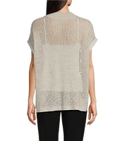 Eileen Fisher Merino Wool Mock Neck Short Sleeve Boxy Fit Sweater