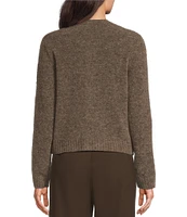 Eileen Fisher Mohair Plush Melange Knit Crew Neck Long Sleeve Button Front Cropped Cardigan