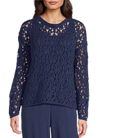Eileen Fisher Organic Cotton Open Stitch Round Neck Long Sleeve Sweater