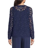 Eileen Fisher Organic Cotton Open Stitch Round Neck Long Sleeve Sweater